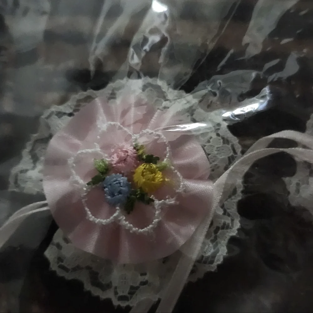 Pink Floral Hair Clips with Lace Trim New Old Stock